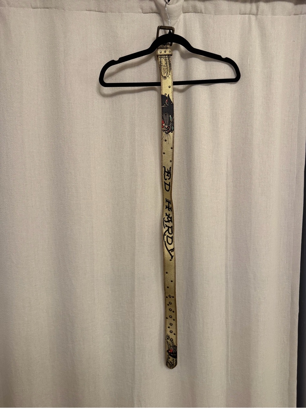 Vintage Ed Hardy Gold Tattoo-Print Leather Belt